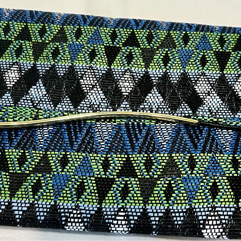 Woven‎ Clutch Bag Wristlet Blue/Green/Black Geometric Abstract Pattern - Picture 3 of 15